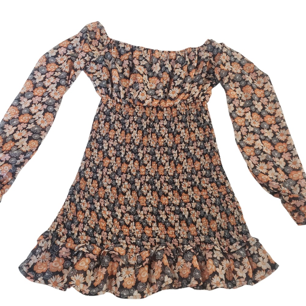 Vine & Valley Babydoll Mini Dress Womens Multicolor L Off Shoulder Elastic Waist